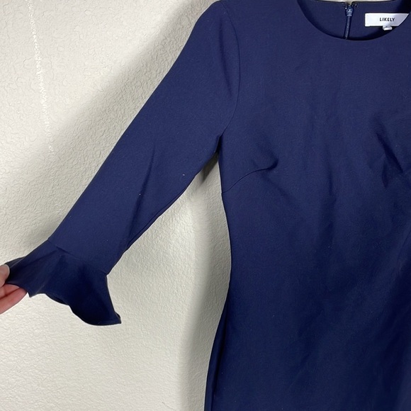 New Likely Bedford Navy Blue Three Quarter Sleeve Mini Bodycon Dress Sz 0 - Picture 4 of 10